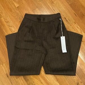 New Lumiere Chocolate Brown and Navy Blue Pinstriped Dress Pants